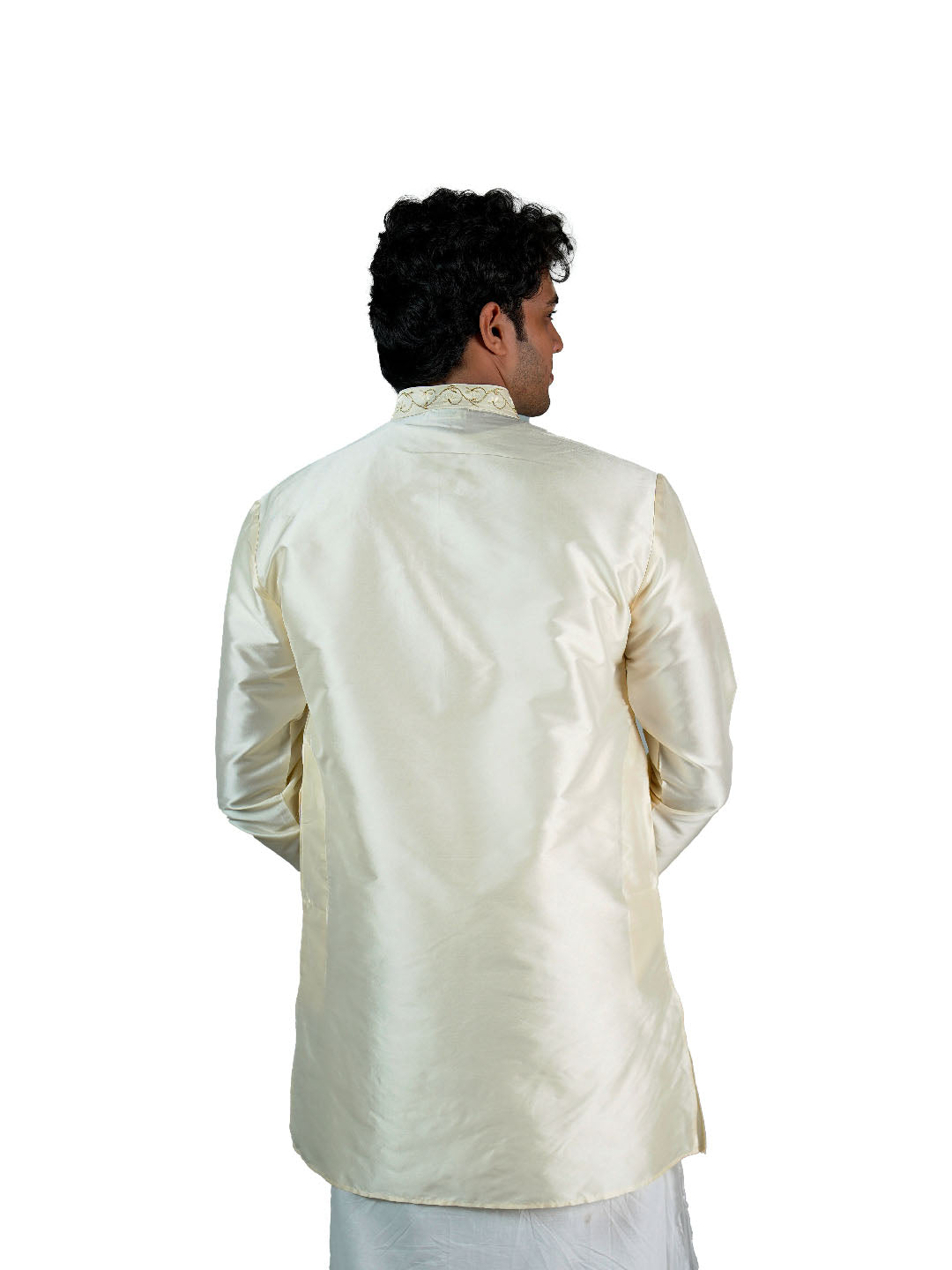 Cream Golden Scroll Embroidered Kurta for Groom