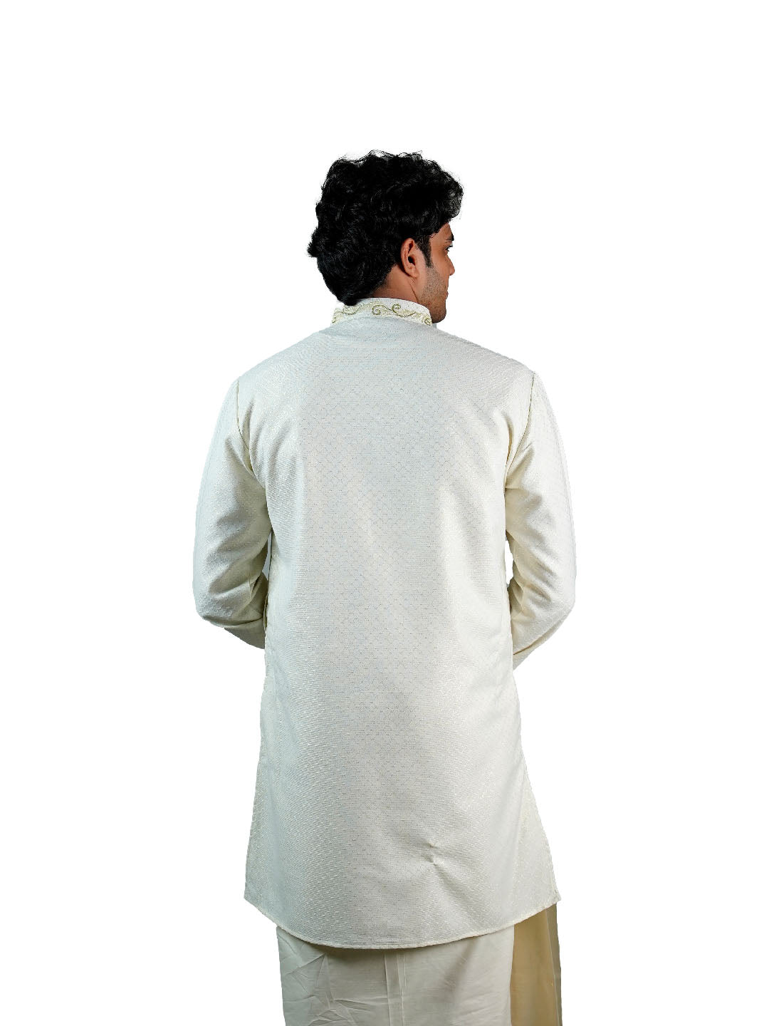 Cream Golden Zari Swirl Embroidered Kurta for Groom