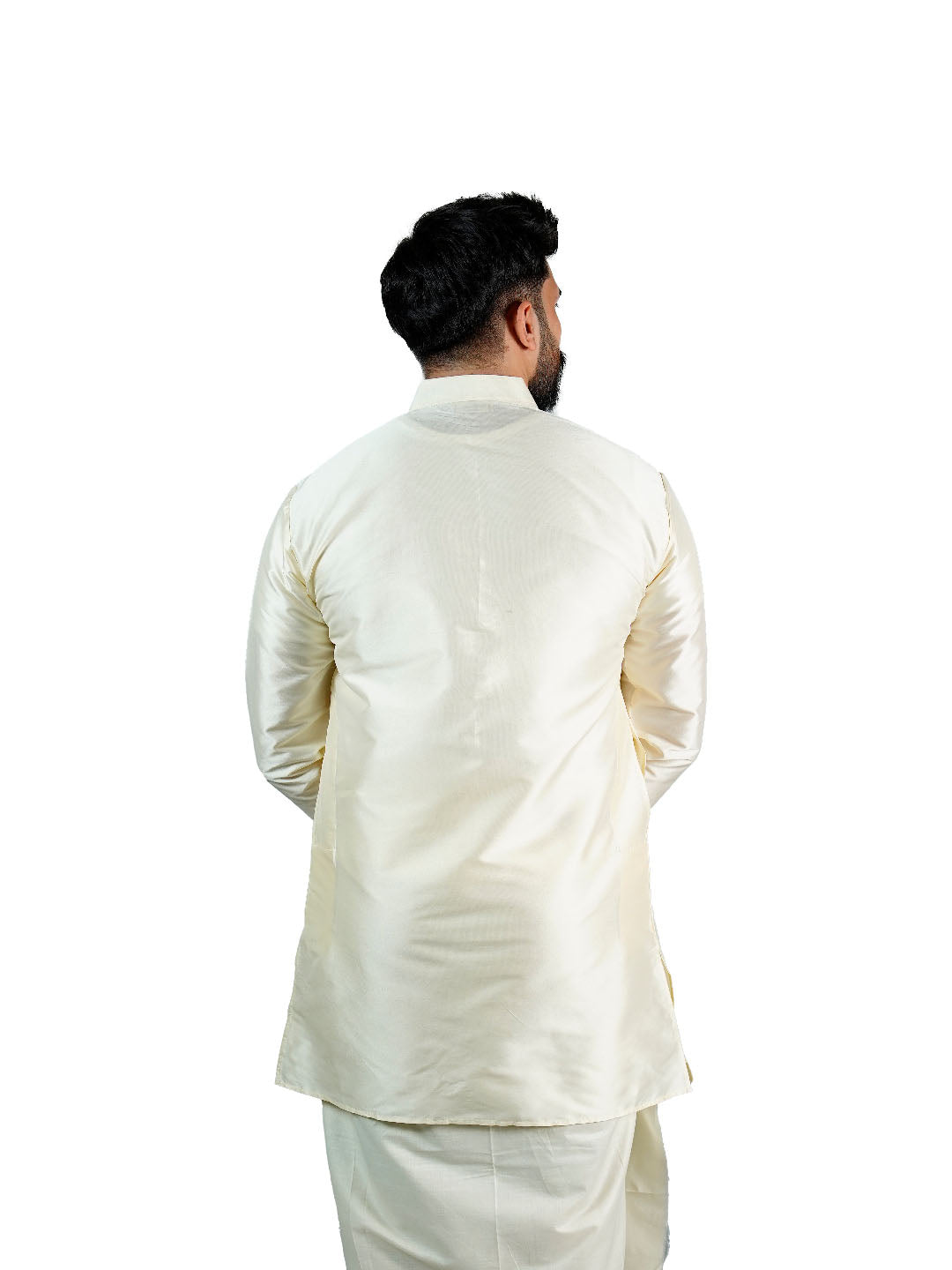 Cream Golden Zari Floral Embroidered Kurta for Men