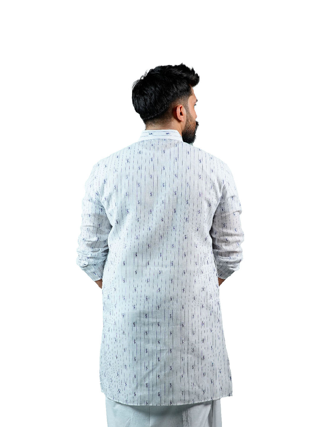 White Striped Buti Cotton Kurta for Men