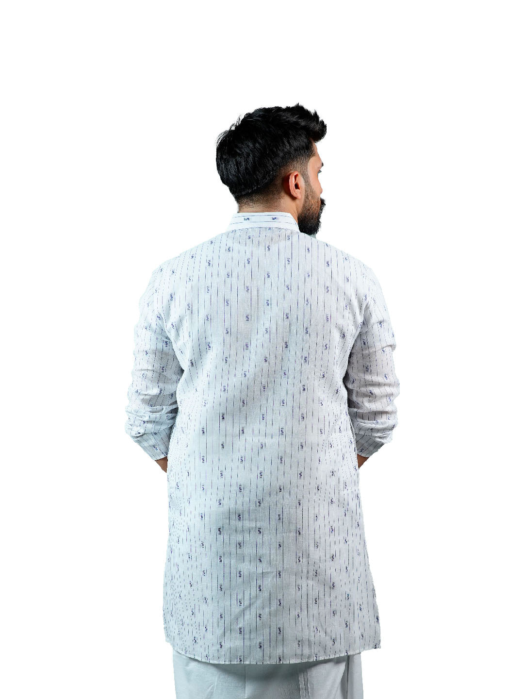 White Striped Buti Cotton Kurta for Men