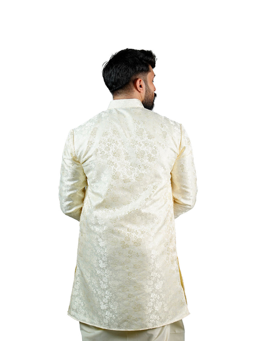 Ivory Floral Bouquet Jacquard Kurta for Groom