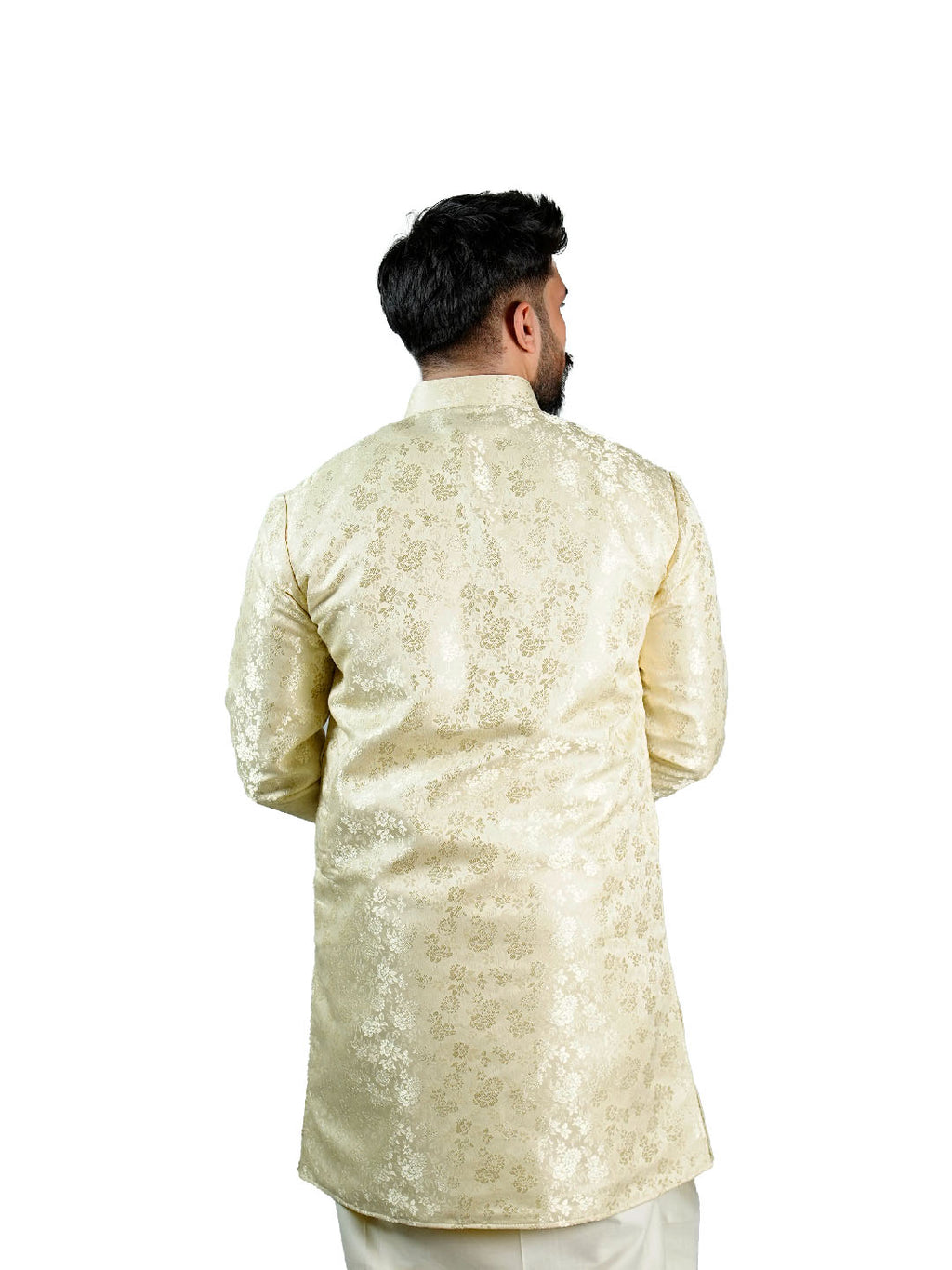 Cream Floral Bouquet Jacquard Kurta for Groom