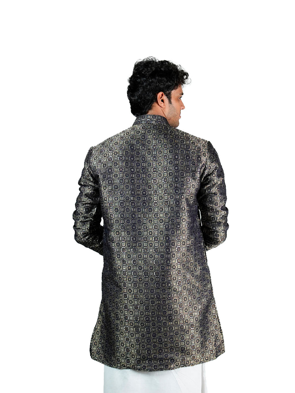 Charcoal Medallion Jacquard Kurta for Men