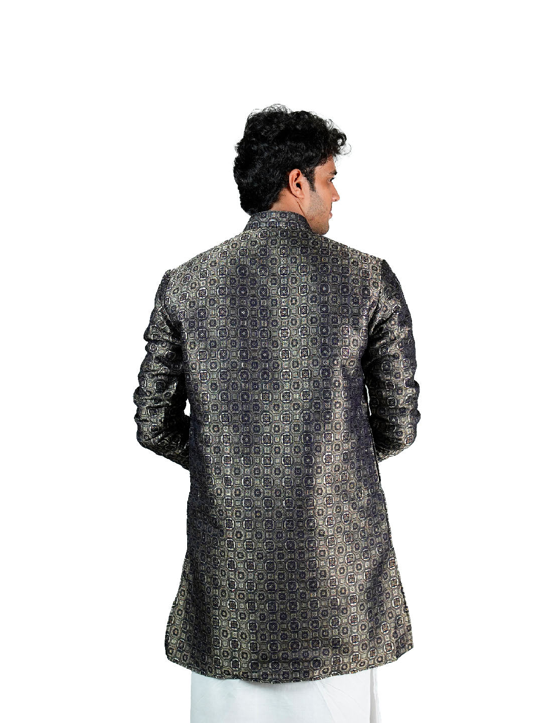 Charcoal Medallion Jacquard Kurta for Men