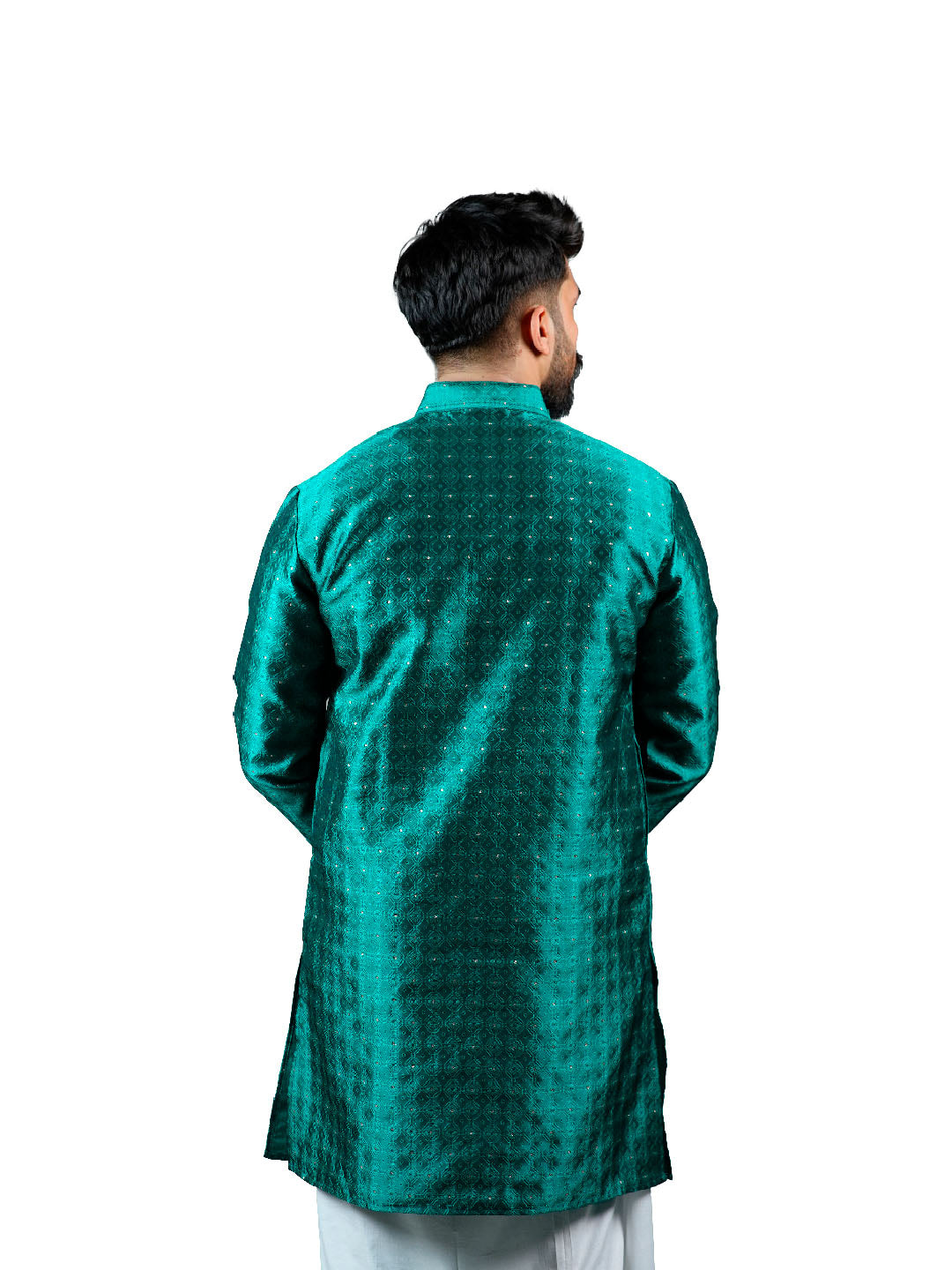 Teal Green Geometric Jacquard Kurta for Men