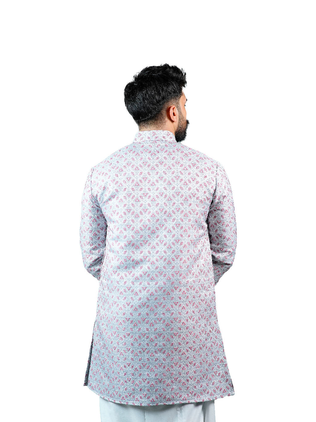 Silver Pink Triangle Jacquard Kurta for Men
