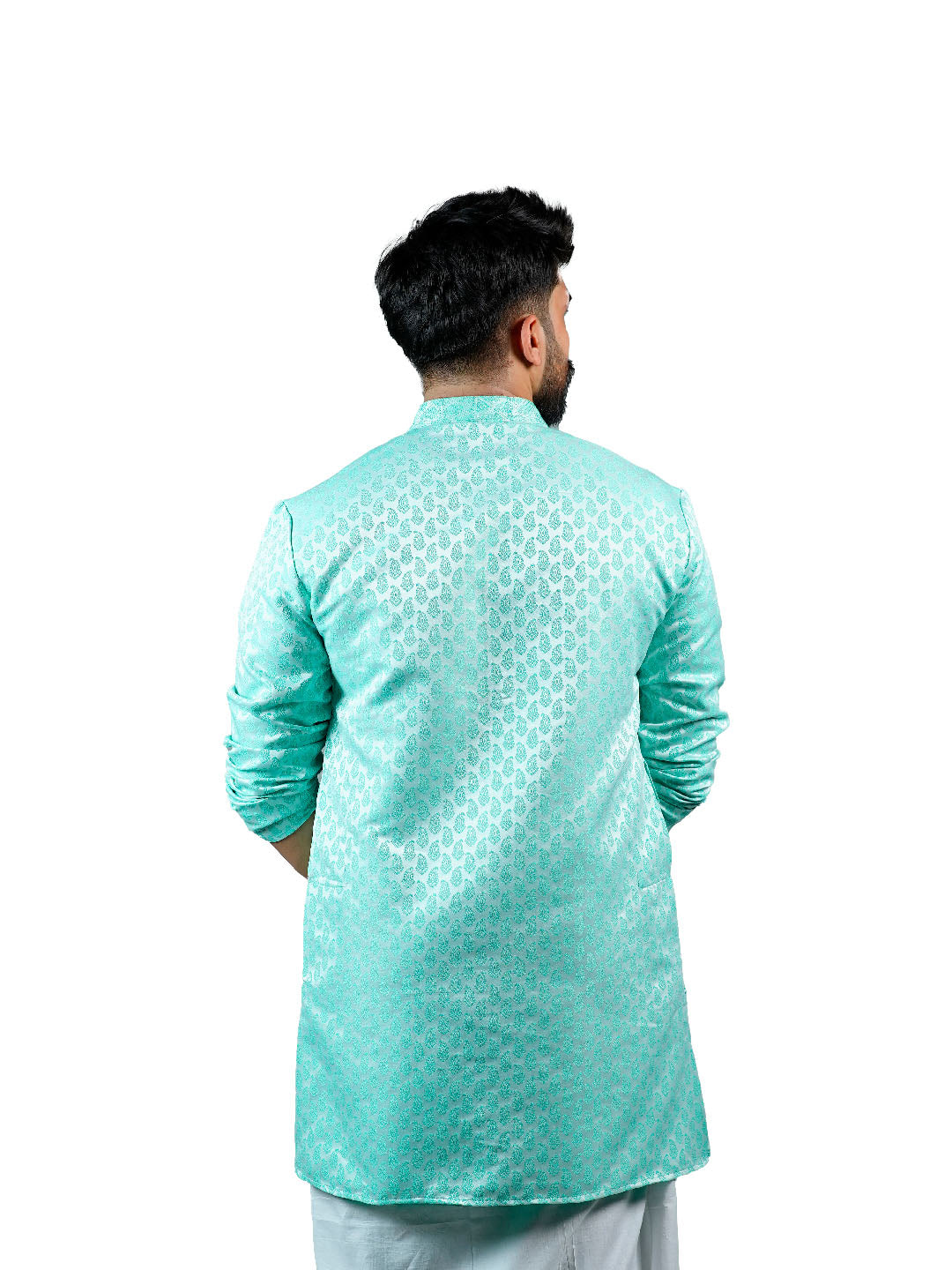 Mint Green Jacquard Embroidered Kurta for Men