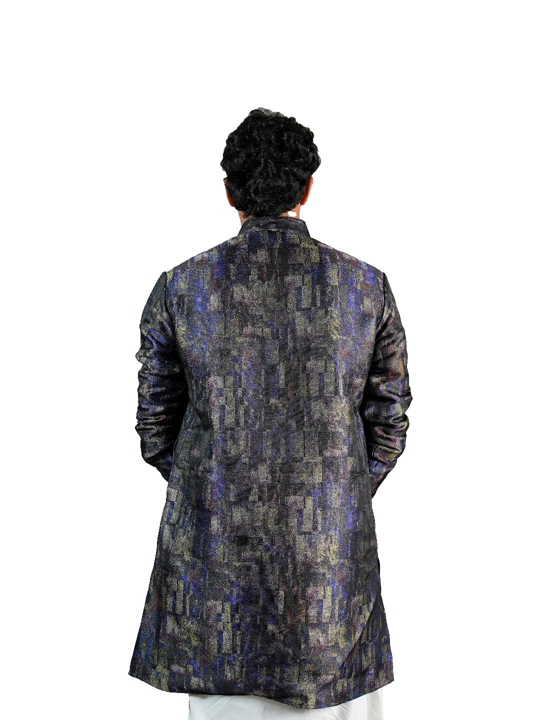 Navy Iridescent Abstract Jacquard Kurta for Men