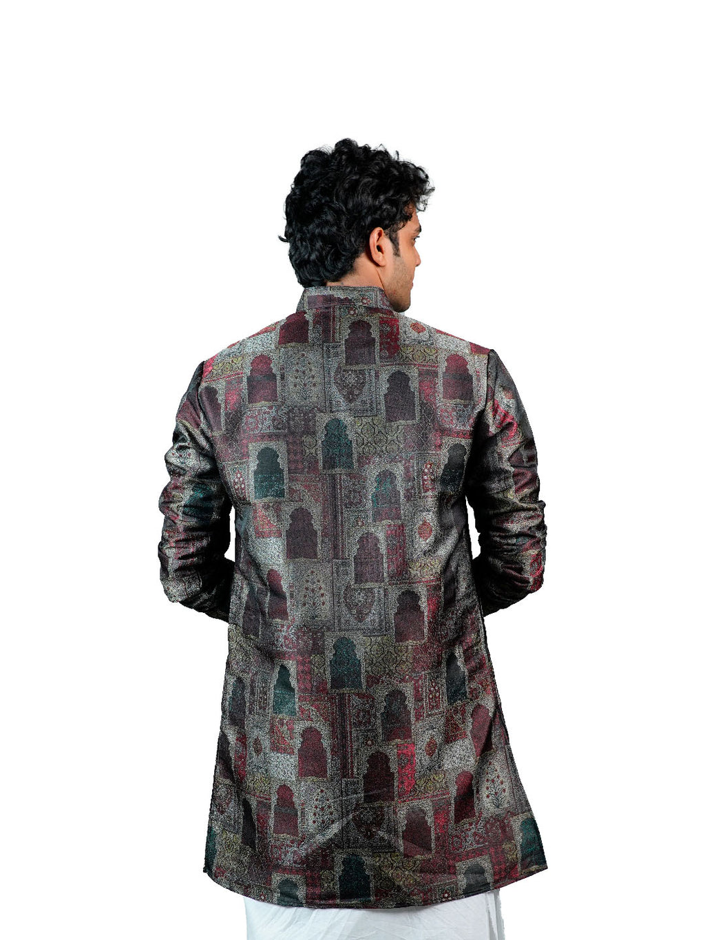 Charcoal Mughal Arch Jharokha Jacquard Kurta for Men