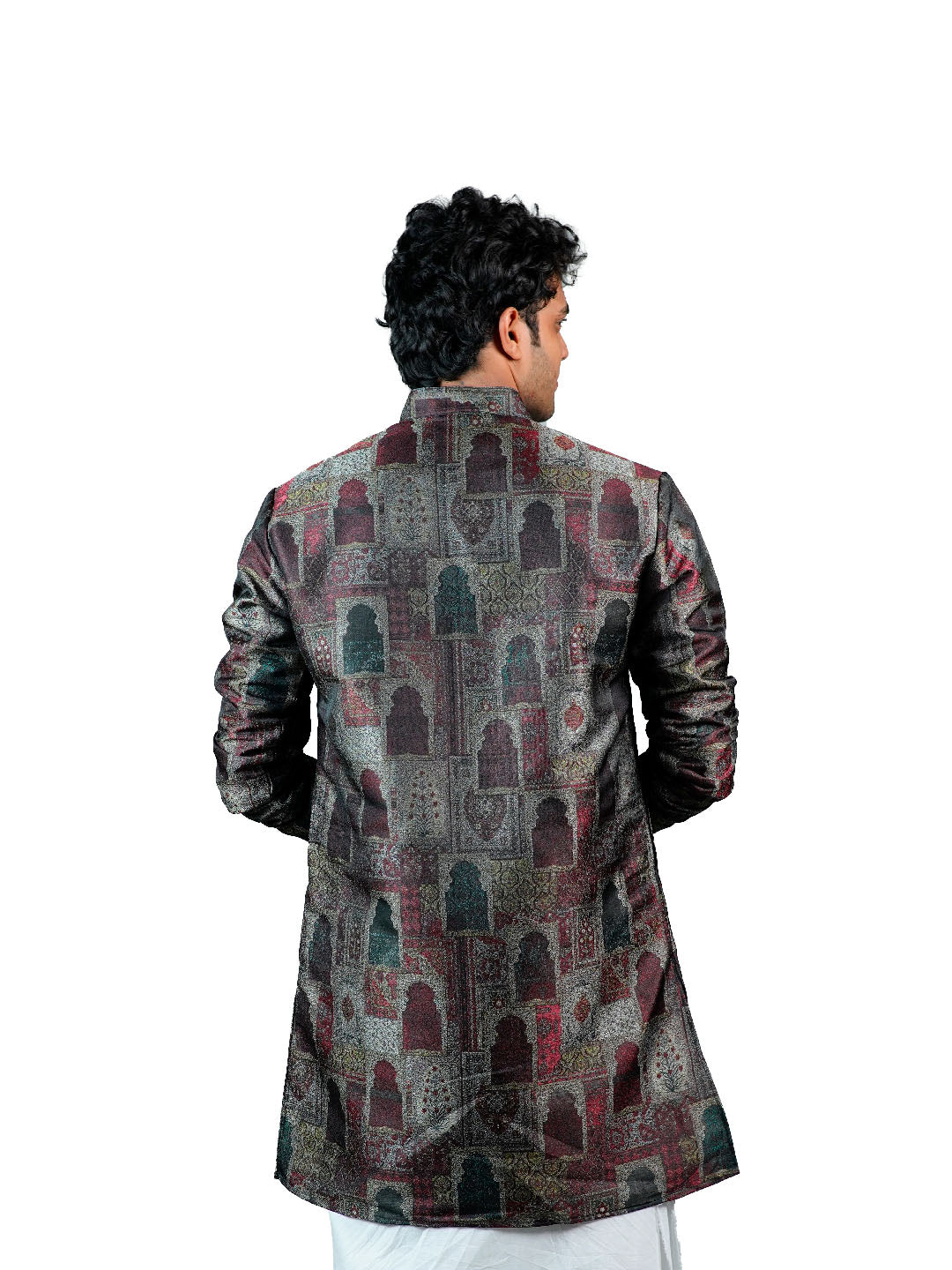 Charcoal Mughal Arch Jharokha Jacquard Kurta for Men