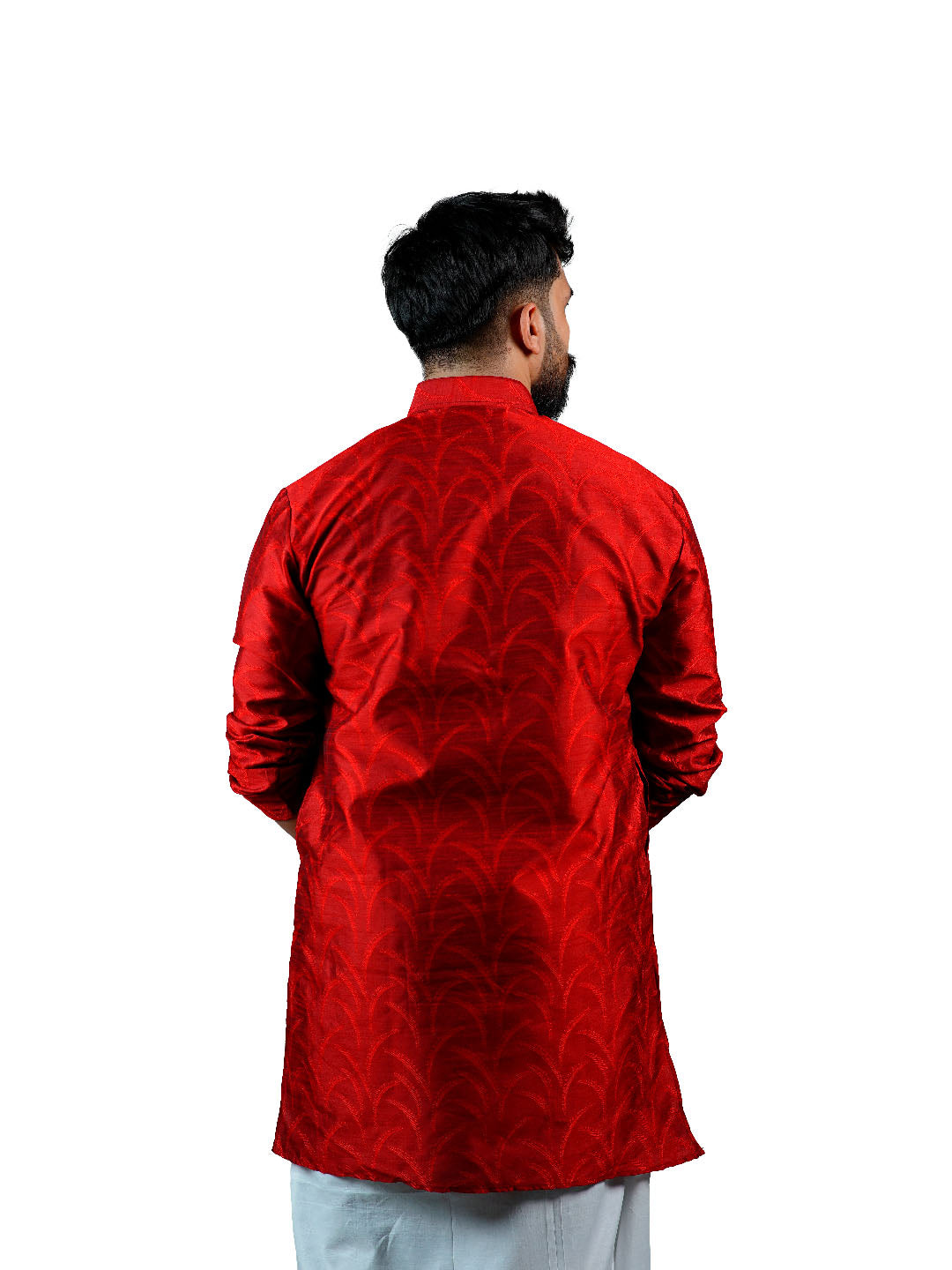 Deep Red Slim Fit Jacquard Swirl Kurta for Men