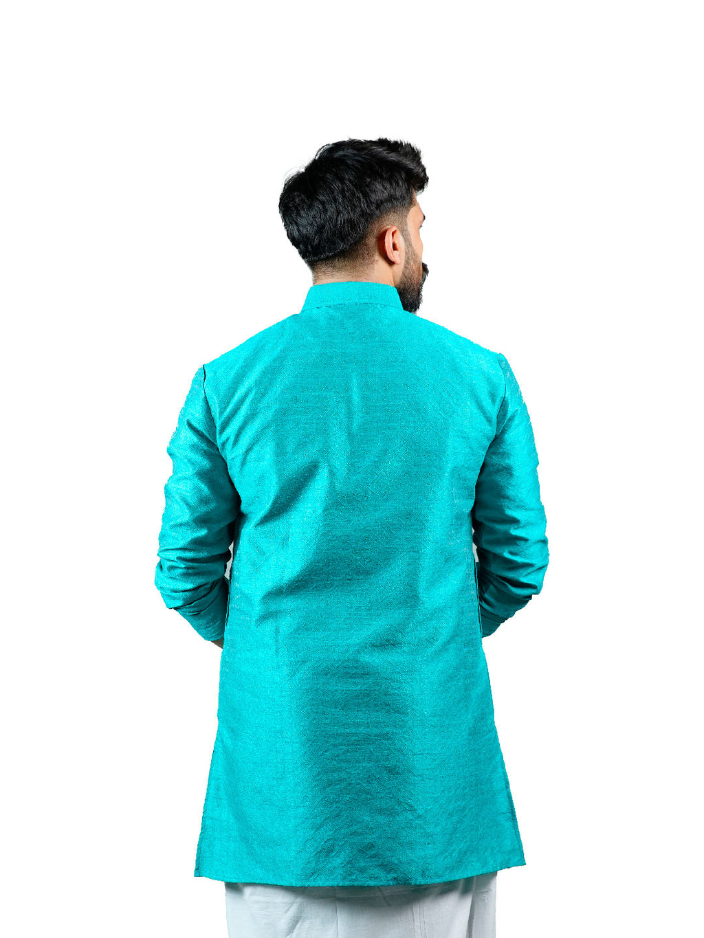 Teal Slim Fit Jacquard Floral Kurta for Men