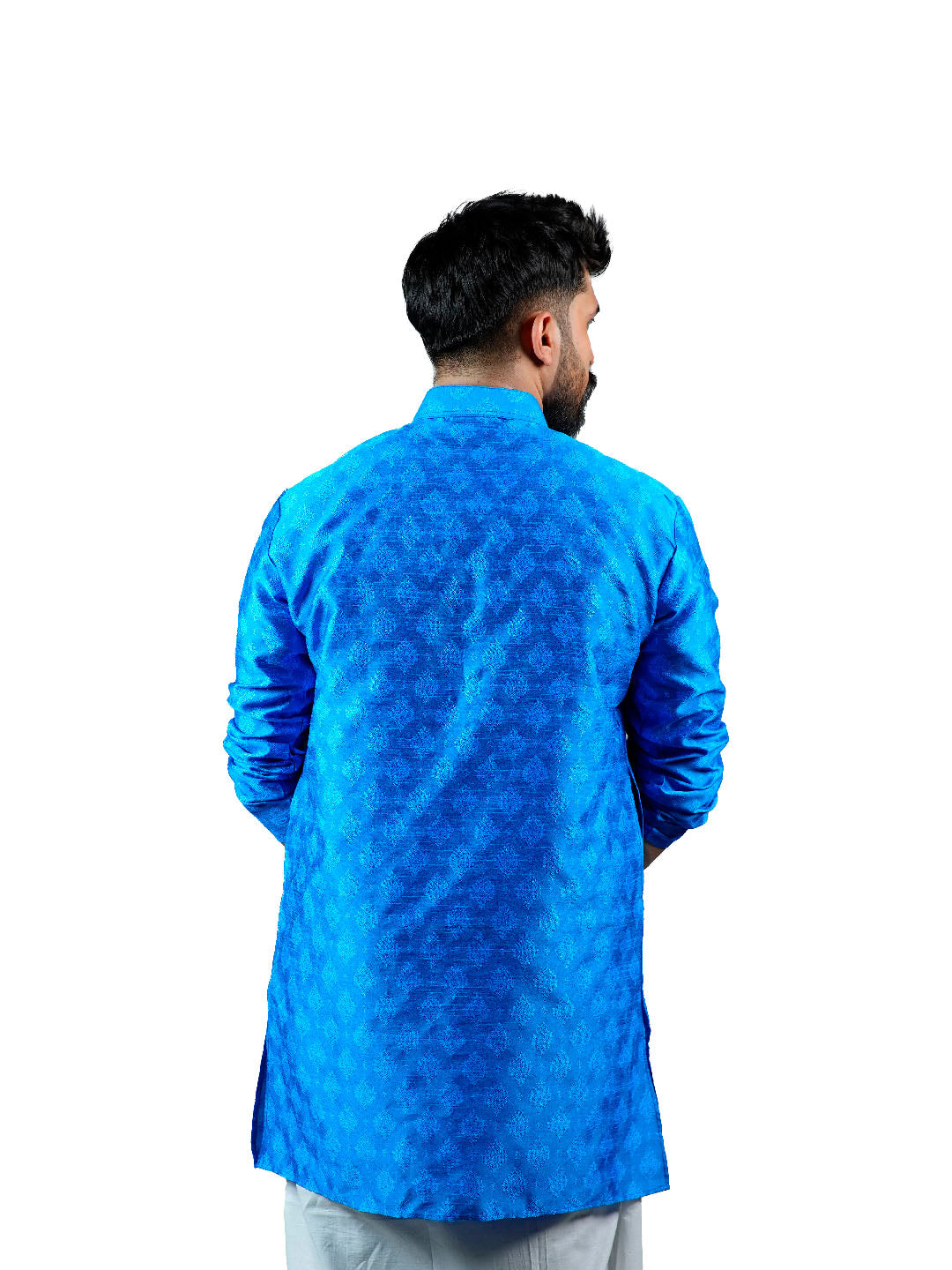 Royal Blue Slim Fit Jacquard Kurta for Men
