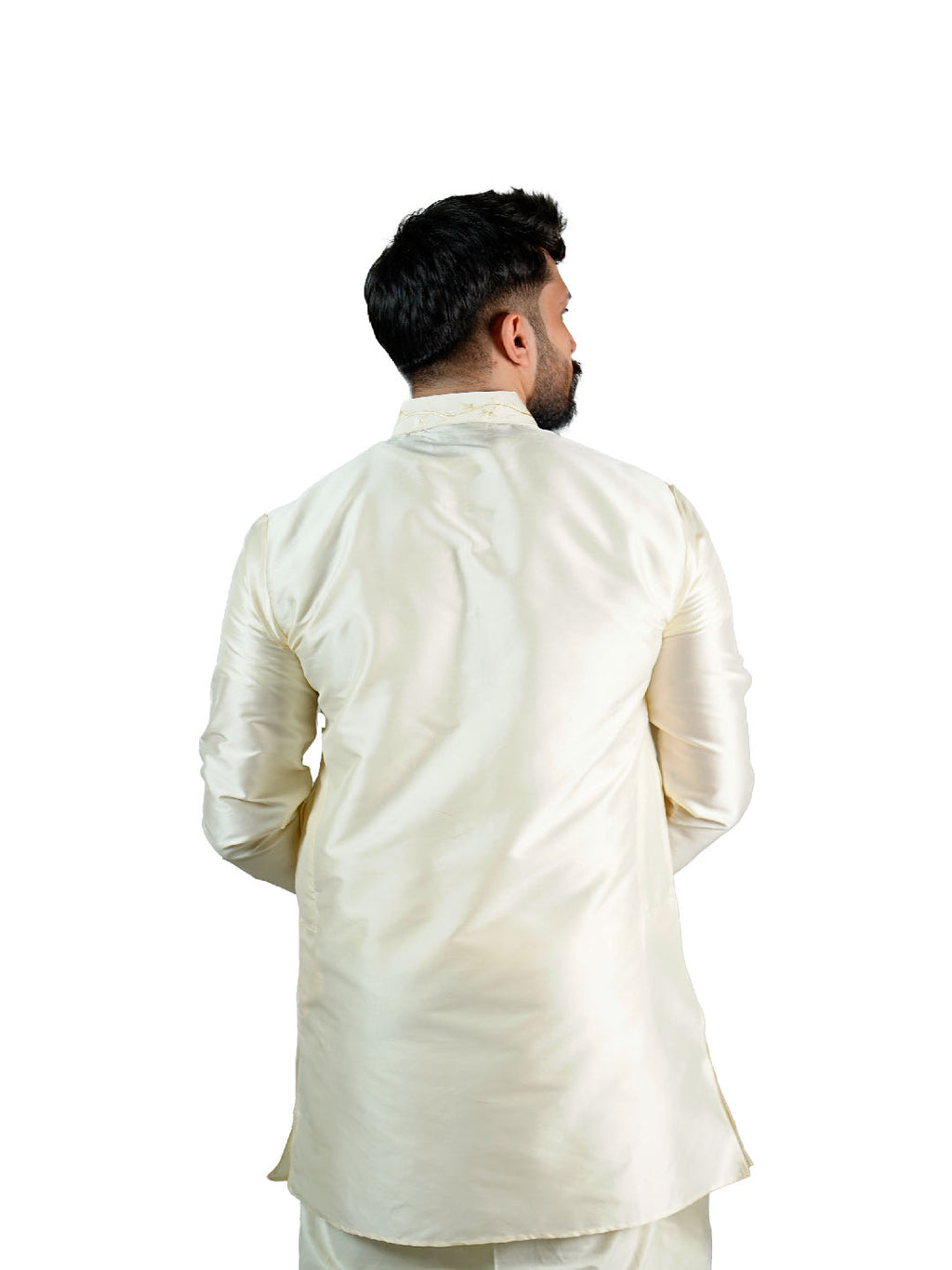 Cream Golden Leaf Embroidered Kurta for Groom