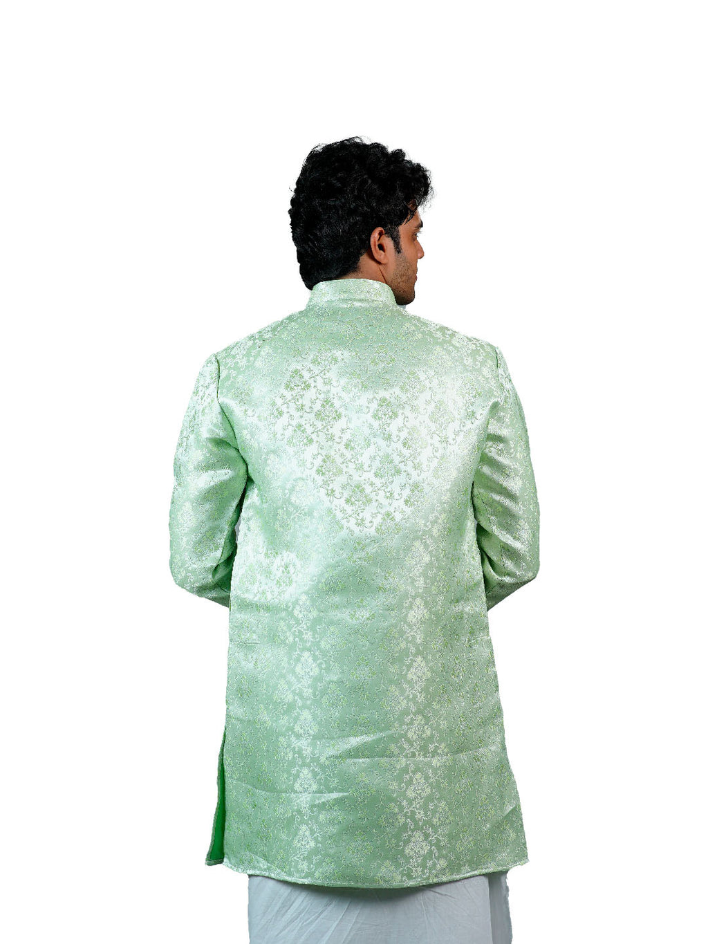 Mint Green Floral Vine Jacquard Kurta for Men