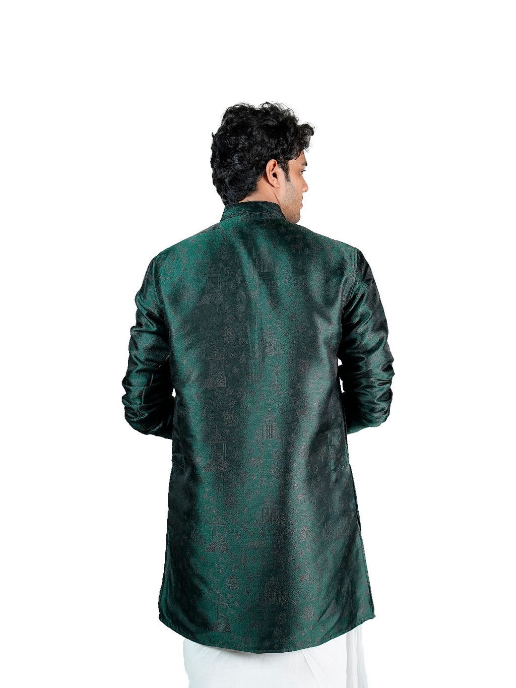 Emerald Green Tone-on-Tone Botanical Jacquard Kurta for Men
