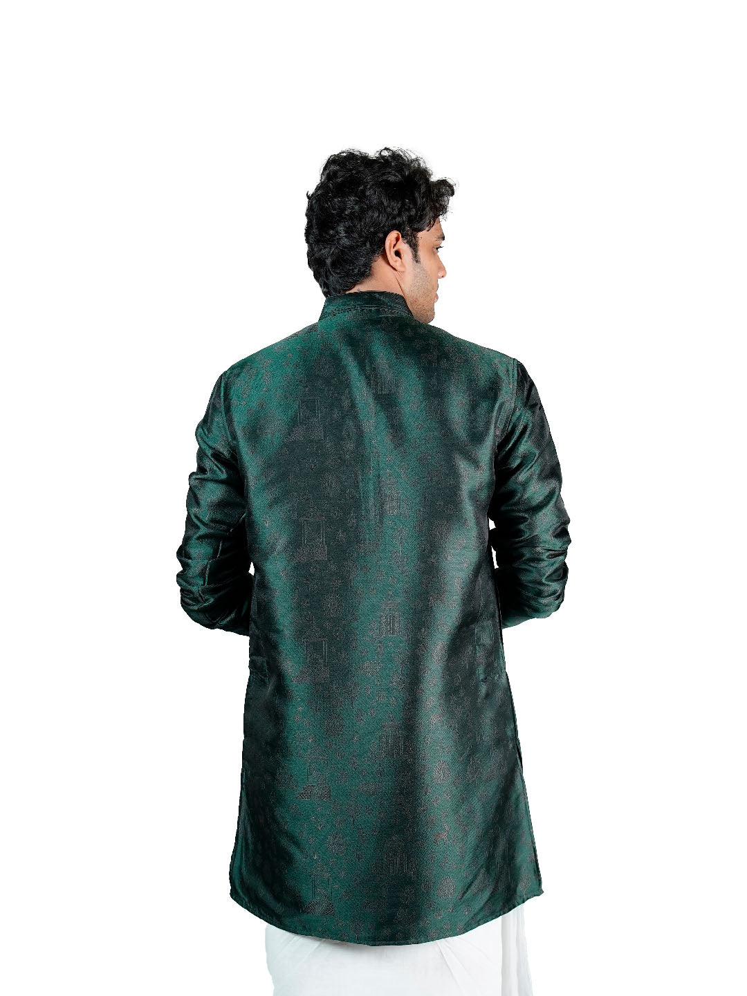 Emerald Green Tone-on-Tone Botanical Jacquard Kurta for Men