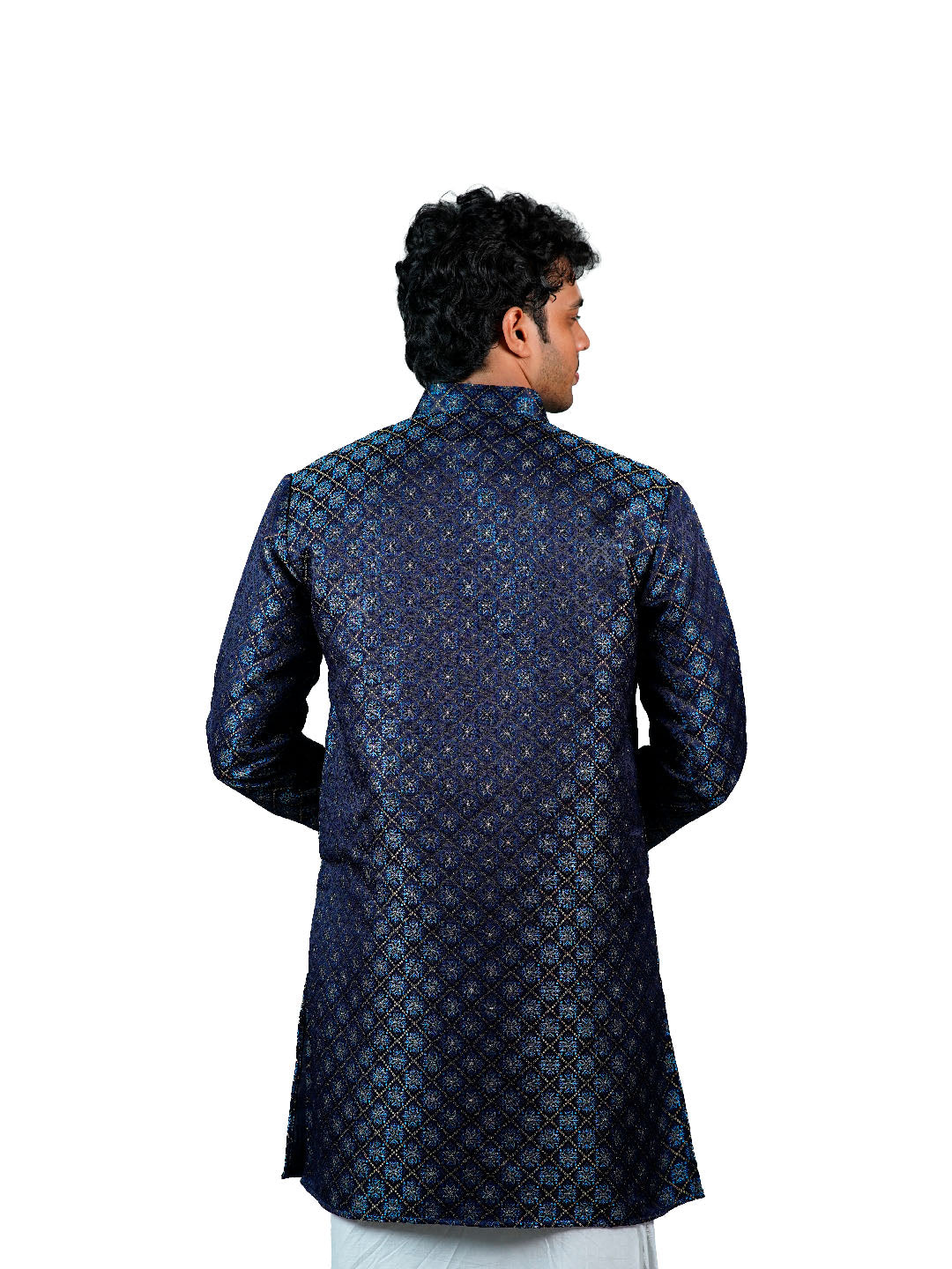Navy Blue Star Lattice Jacquard Kurta for Men