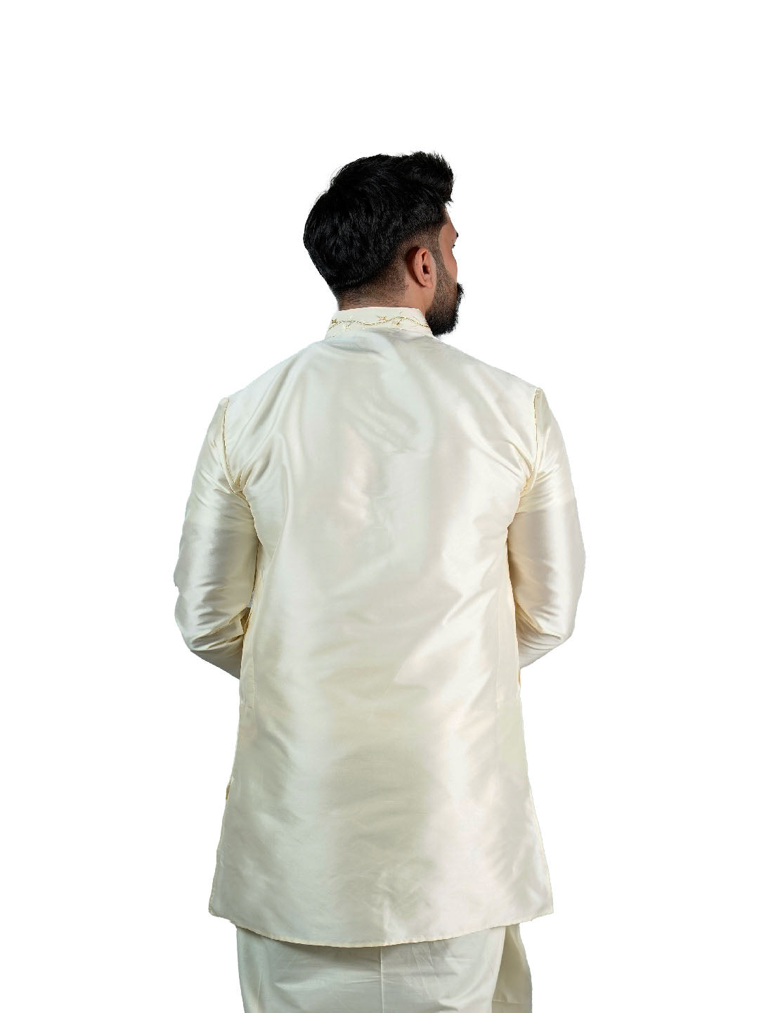 Off White Golden Floral Embroidered Kurta for Groom