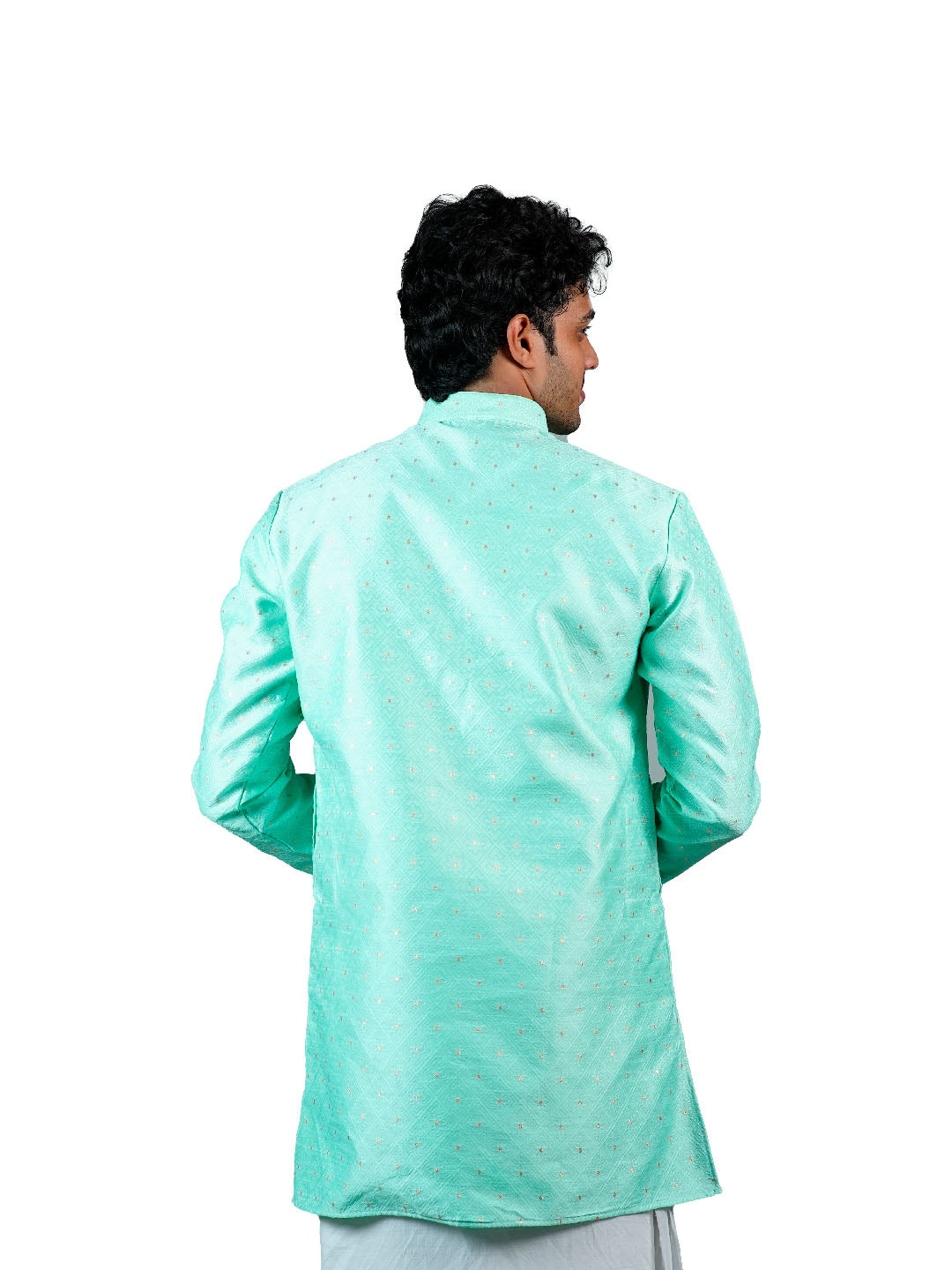 Sea Green Slim Fit Jacquard Kurta for Men