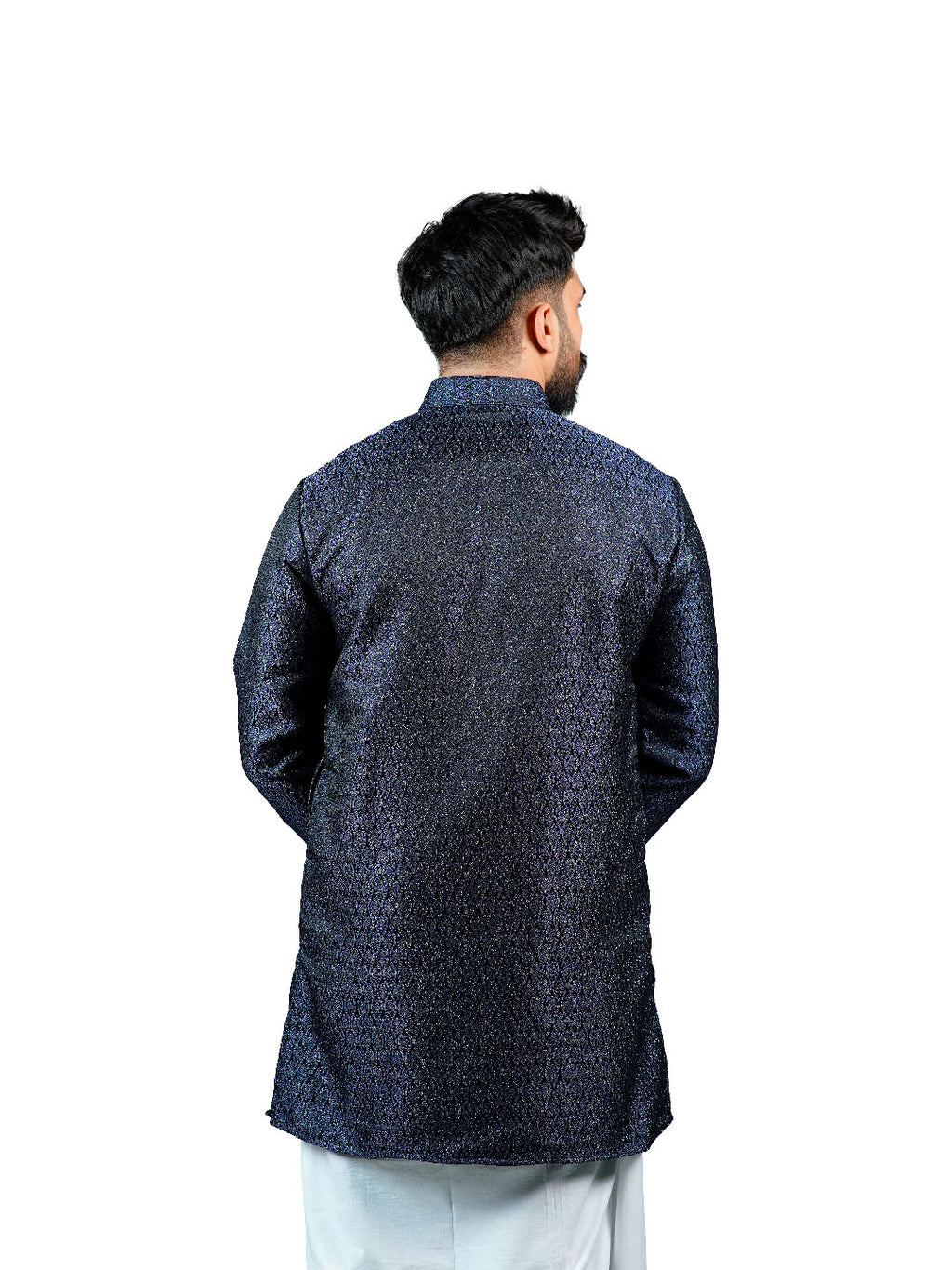 Dark Navy Slim Fit Jacquard Kurta for Men