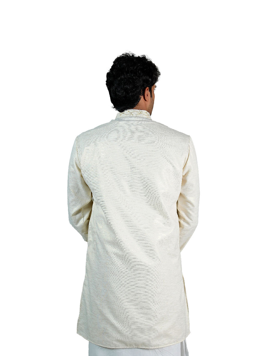 Cream Zari Jacquard Floral Vine Embroidered Kurta for Groom