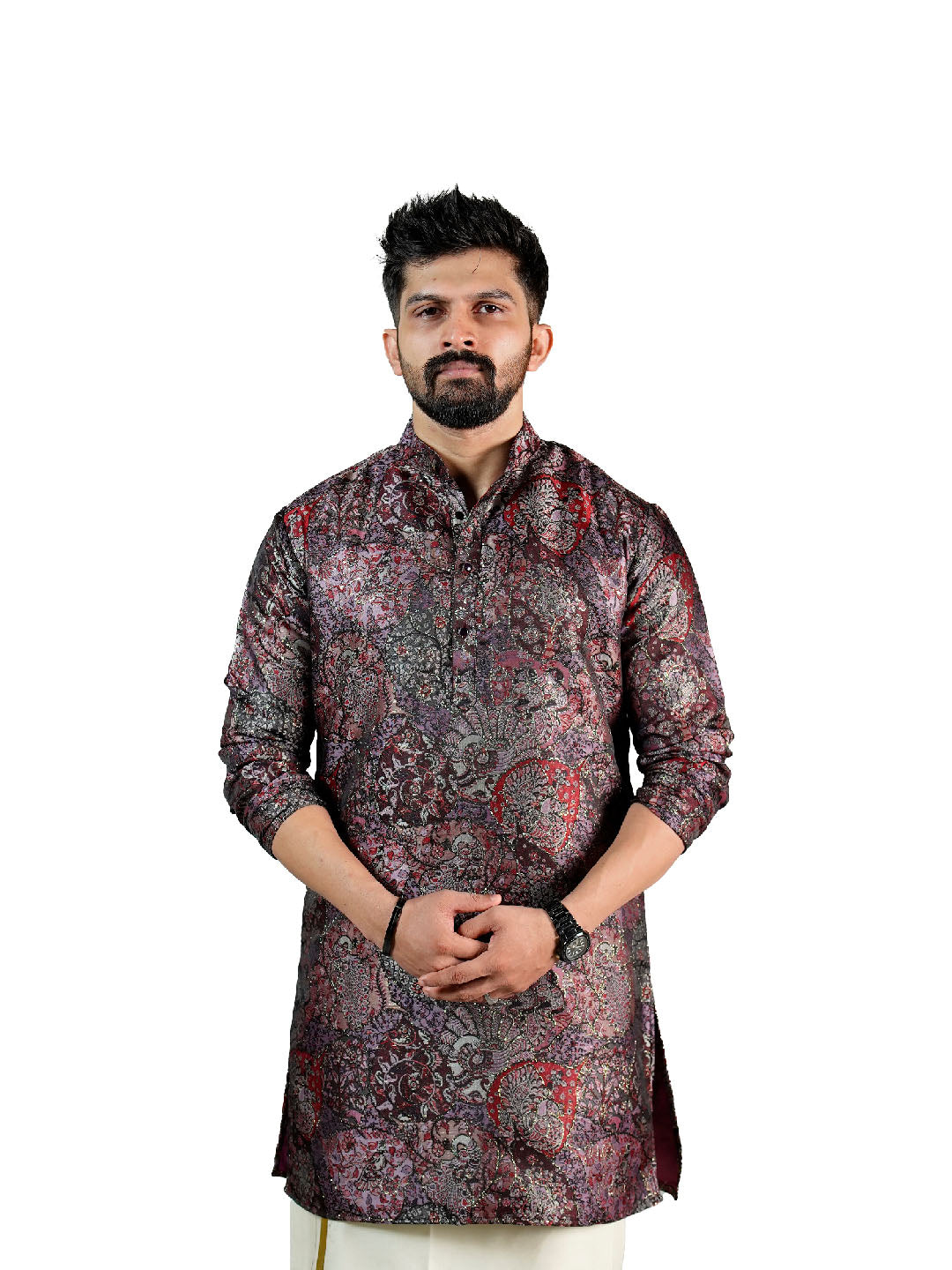 Wine Burgundy Kashmiri Tapestry Jacquard Kurta for Men
