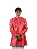 Coral Red Gold Medallion Jacquard Kurta for Men
