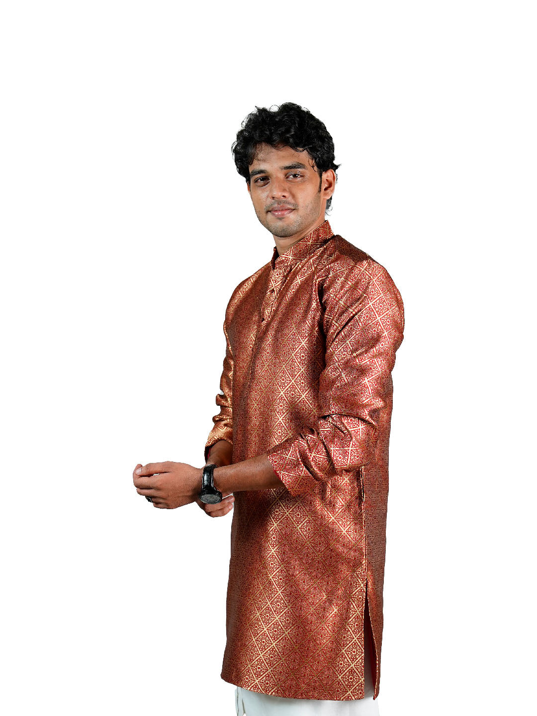 Copper Bronze Diamond Jacquard Kurta for Men