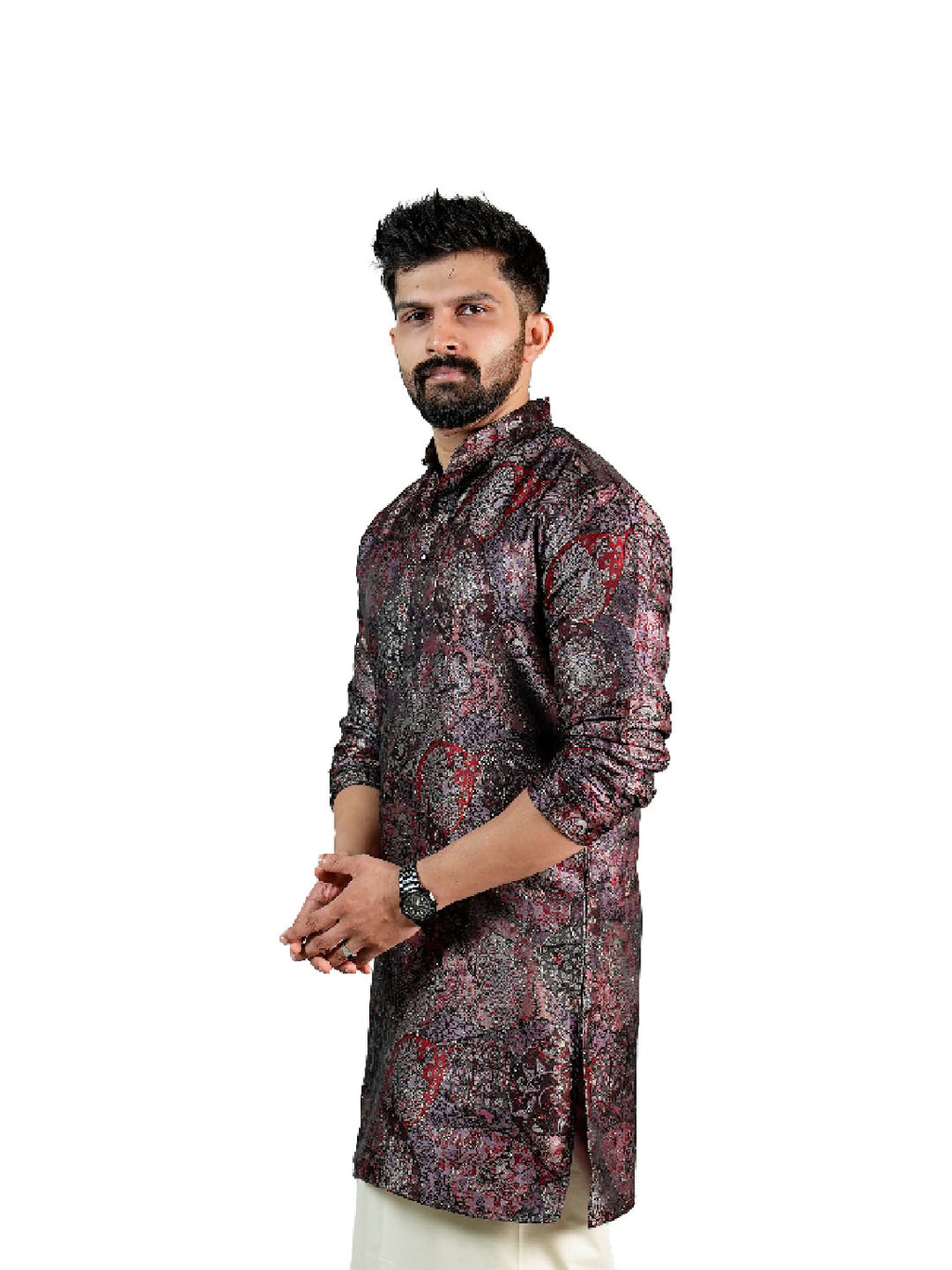 Wine Burgundy Kashmiri Tapestry Jacquard Kurta for Men