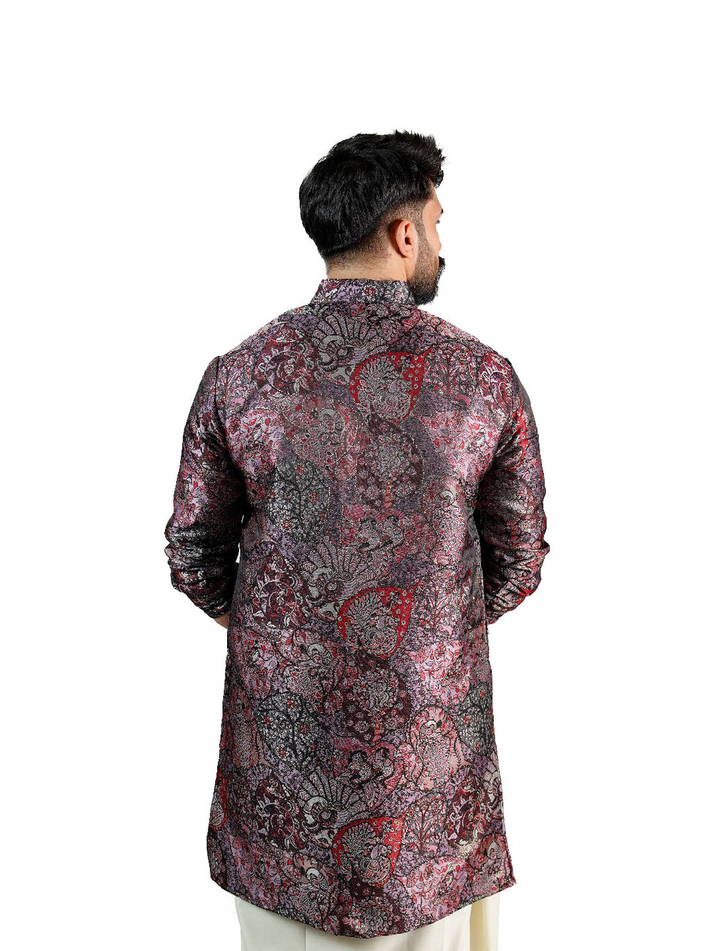 Wine Burgundy Kashmiri Tapestry Jacquard Kurta for Men