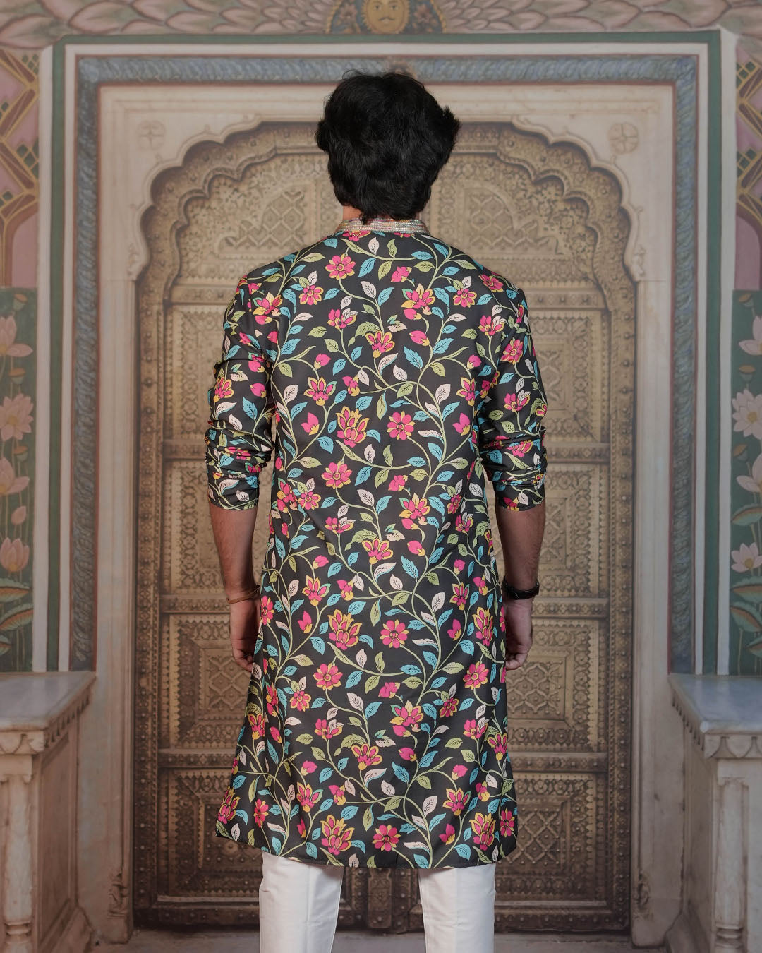 Black Multicolour Floral Kurta
