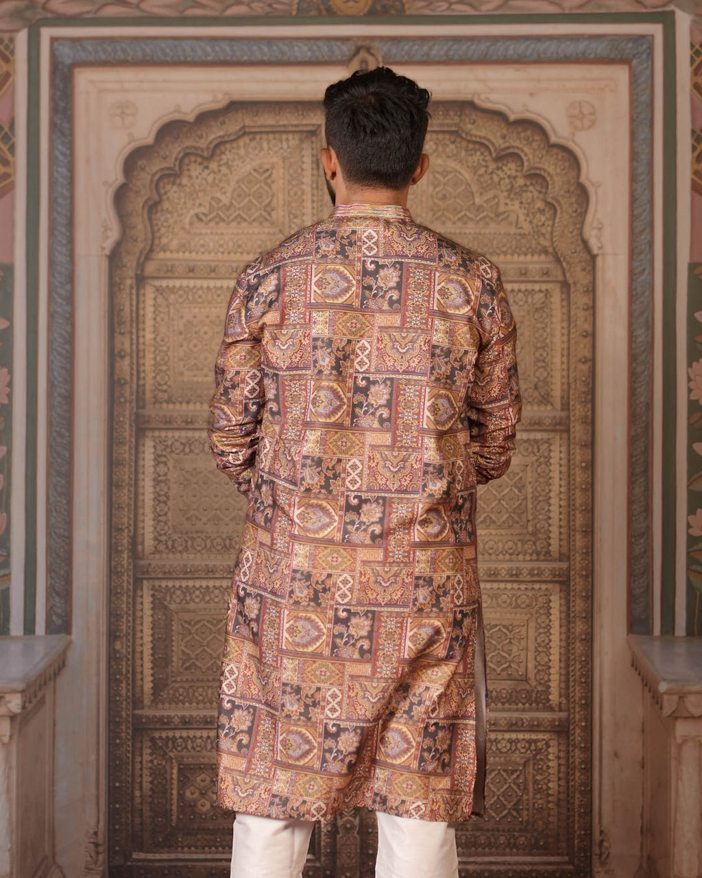 Brown Ornamental Panel Kurta for Men