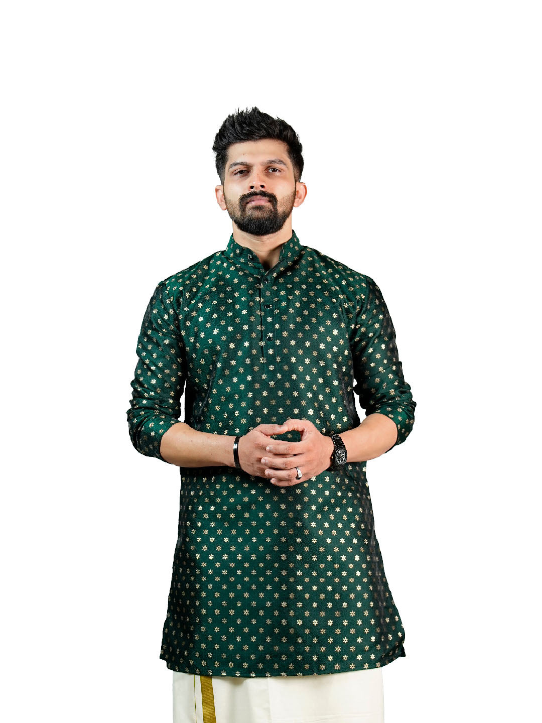 Bottle Green Floral Printed Kurta for Men