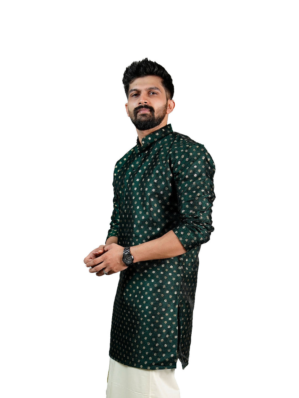Bottle Green Floral Printed Kurta for Men