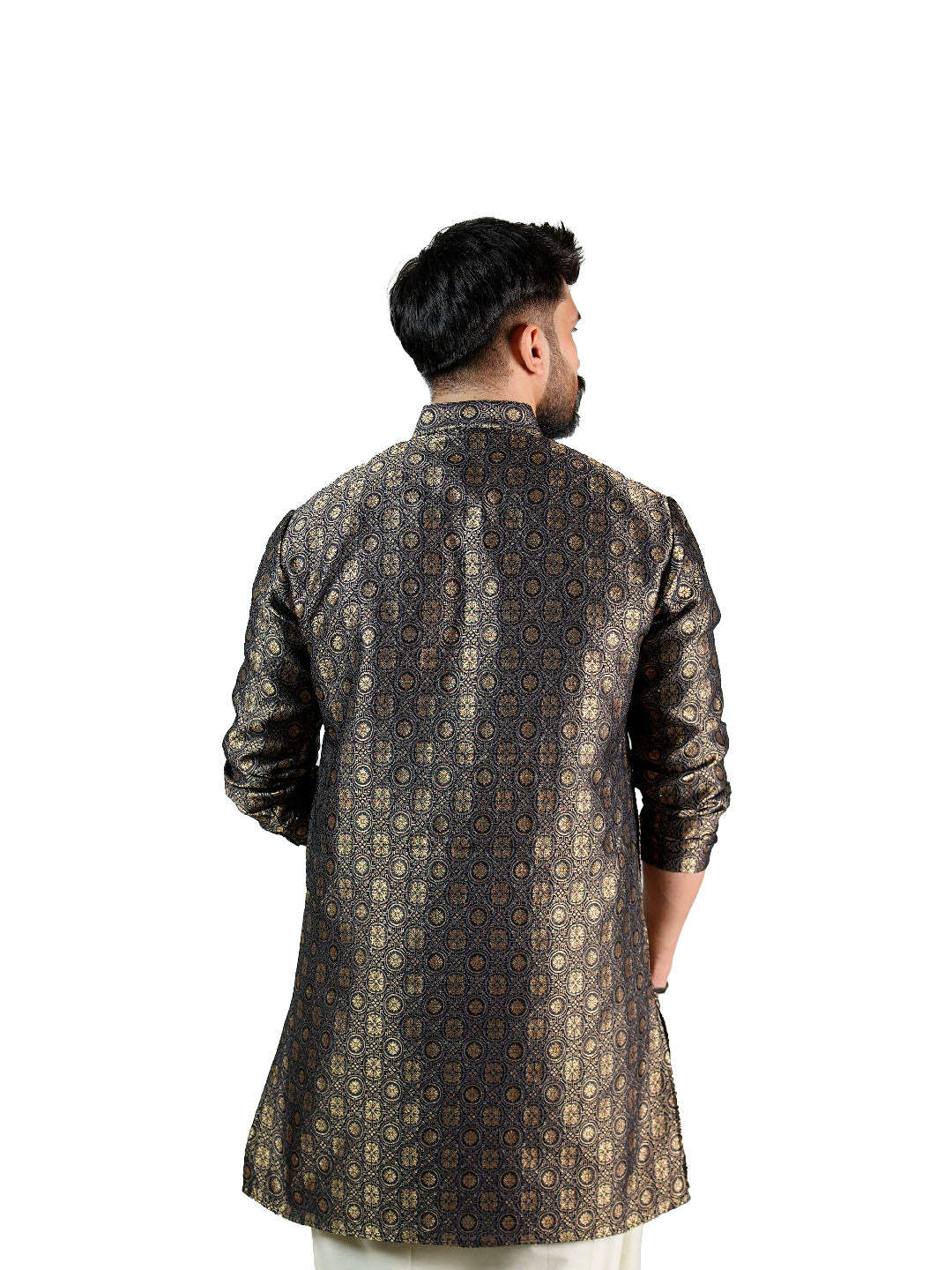 Black Gold Medallion Jacquard Kurta for Men