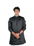 Black Tonal Abstract Jacquard Kurta for Men