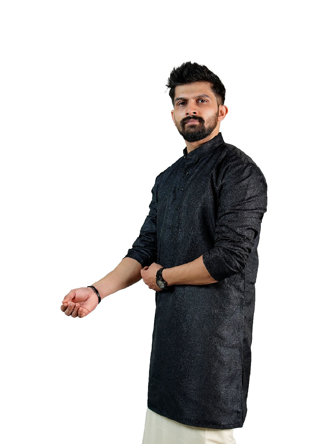 Black Shimmer Paisley Jacquard Kurta for Men