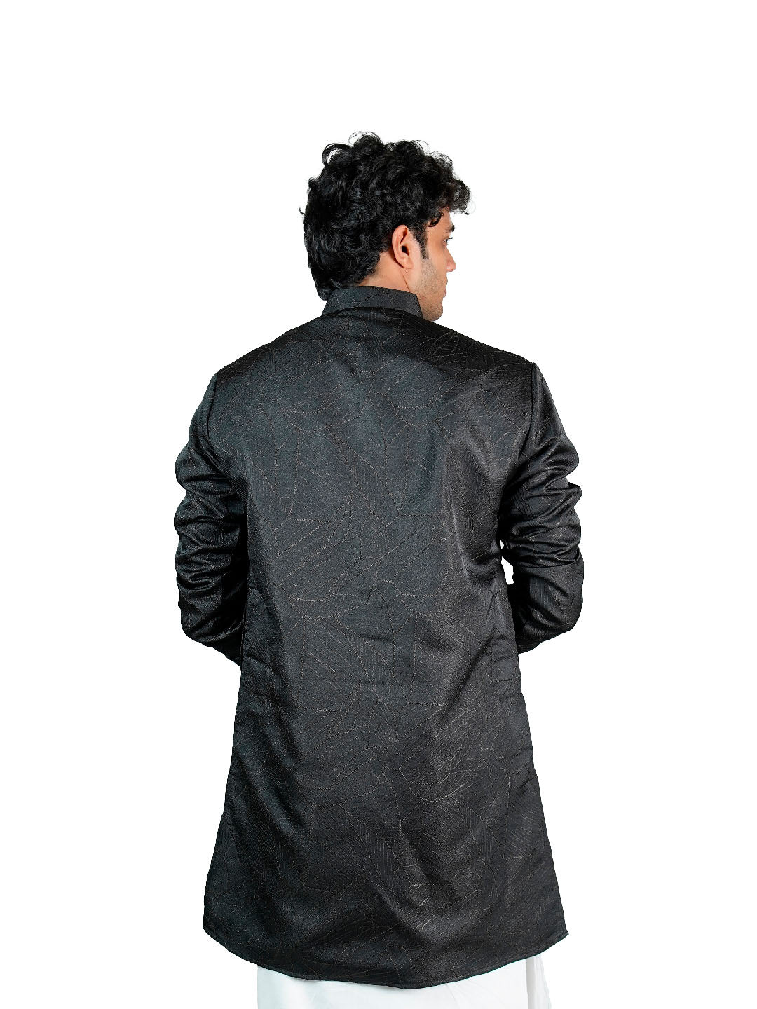 Black Tonal Abstract Jacquard Kurta for Men