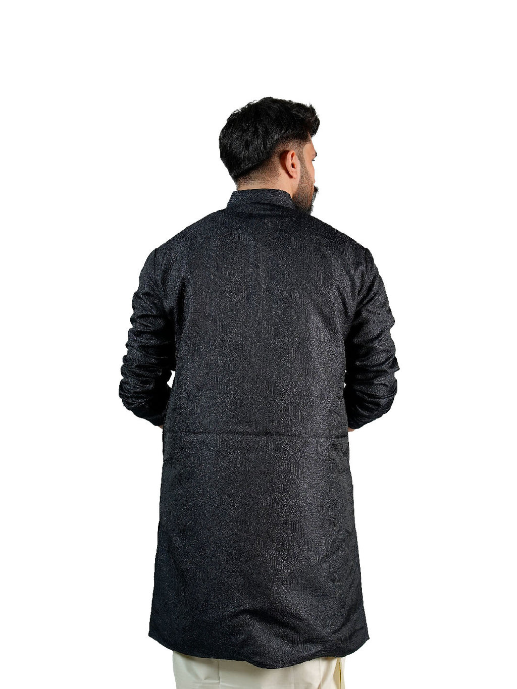Black Shimmer Paisley Jacquard Kurta for Men