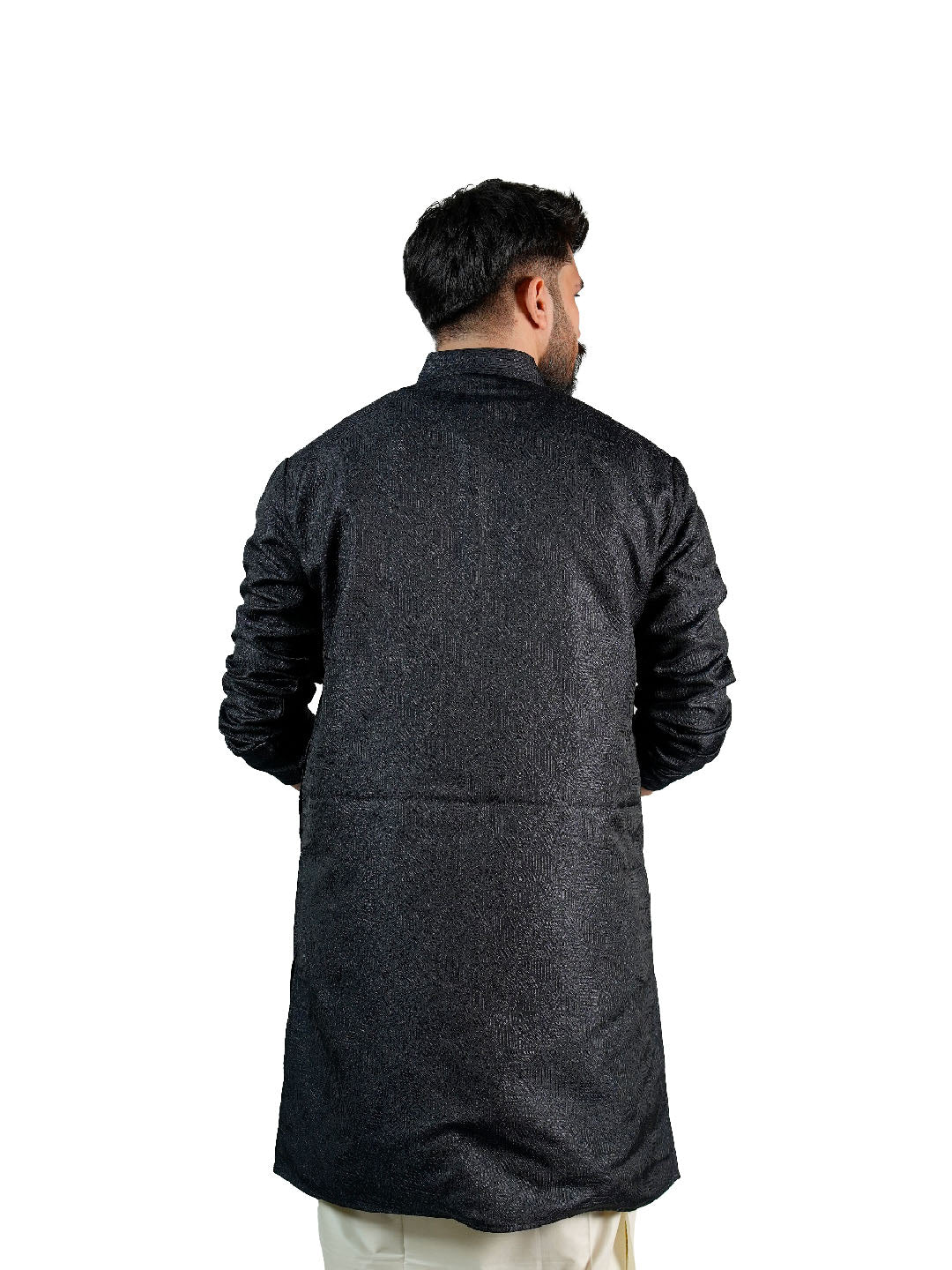 Black Shimmer Paisley Jacquard Kurta for Men
