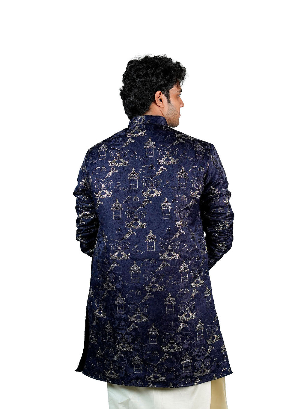 Navy Scenic Jacquard Kurta for Men