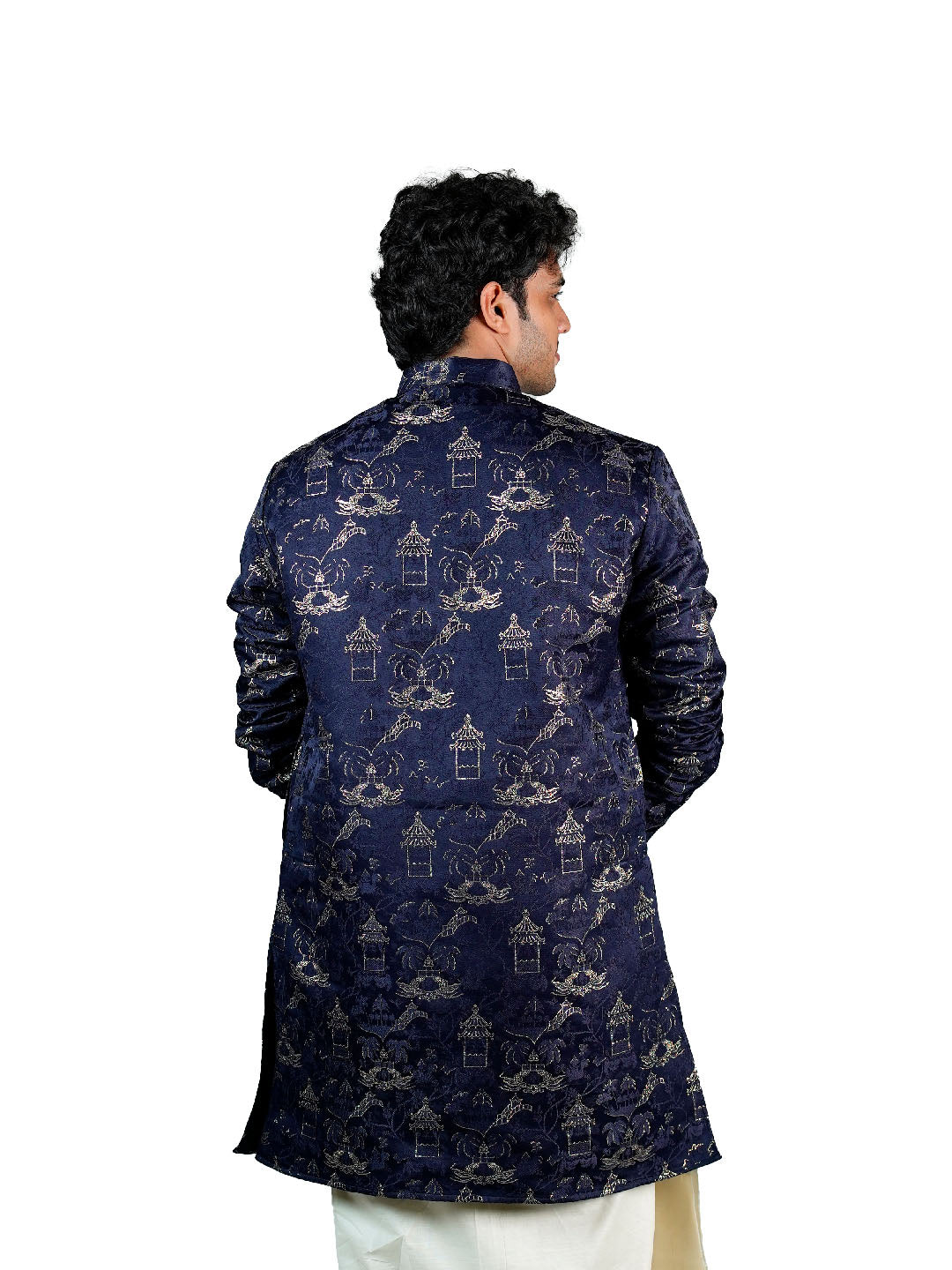 Navy Scenic Jacquard Kurta for Men