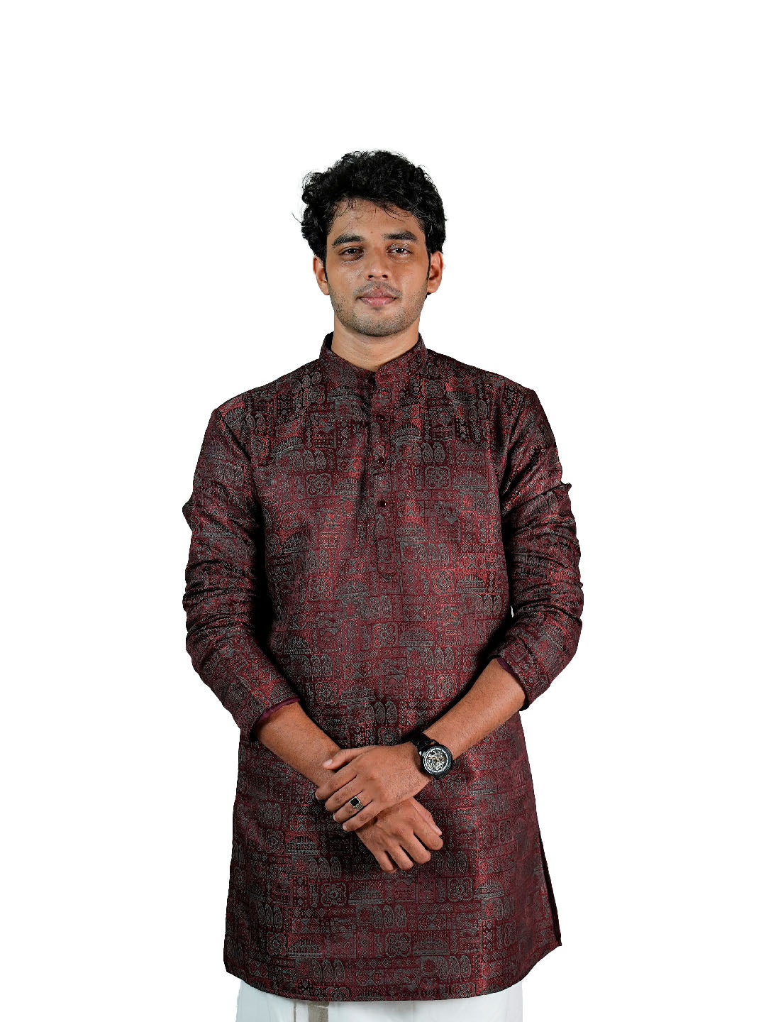 Wine Heritage Block Jacquard Kurta for Men