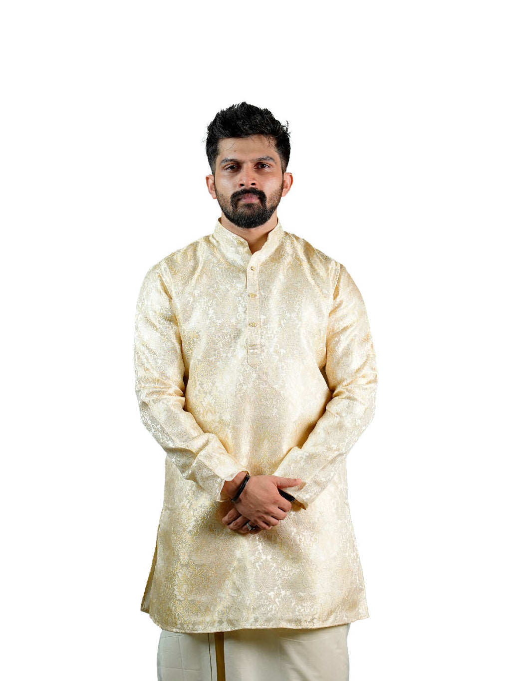 Cream Damask Jacquard Kurta for Groom