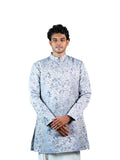 Blue Oriental Scenic Jacquard Kurta for Men