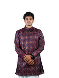 Navy Burgundy Geometric Block Jacquard Kurta for Men