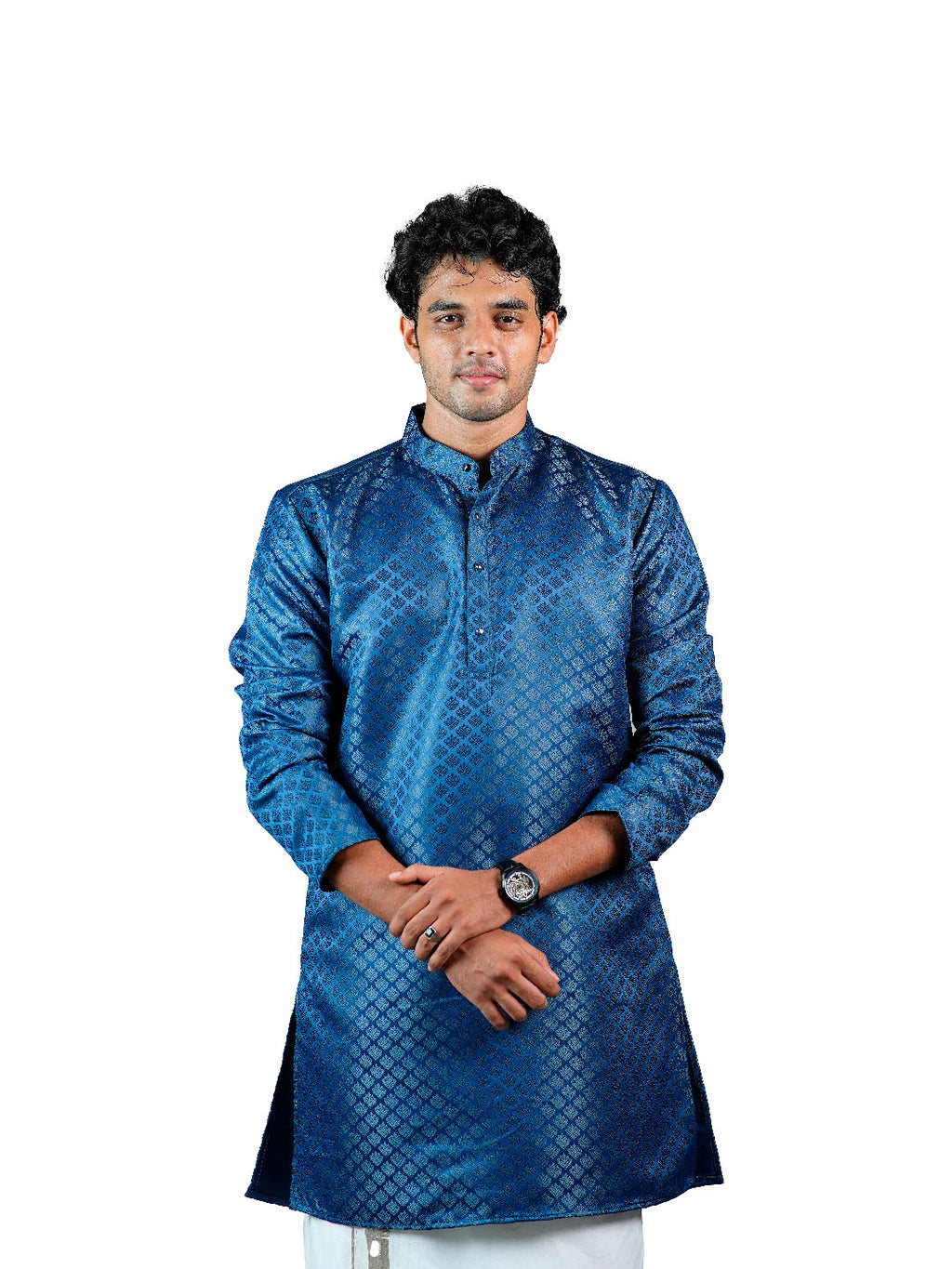 Blue Diamond Floral Jacquard Kurta for Men