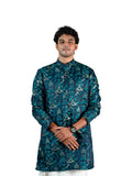 Navy Garden Scenic Jacquard Kurta for Men